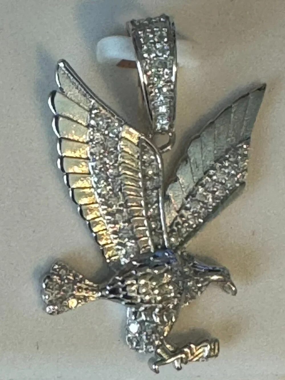 Eagle Pendant Diamond Cut 925 Sterling Silver 1.00 CTW Moissanite 7.6mm Bale